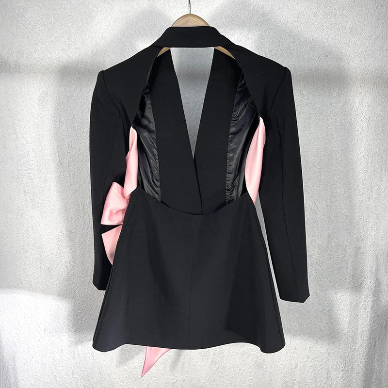 Blazer with Pink Satin Bow Sash