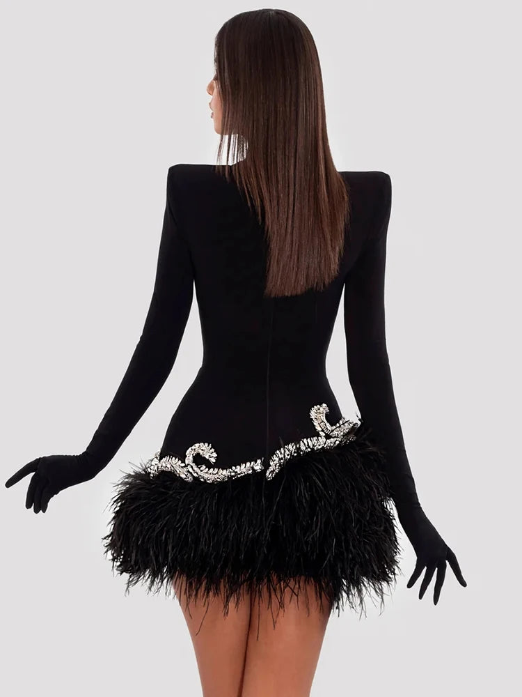 Kostantina Velvet Mini Feather Dress