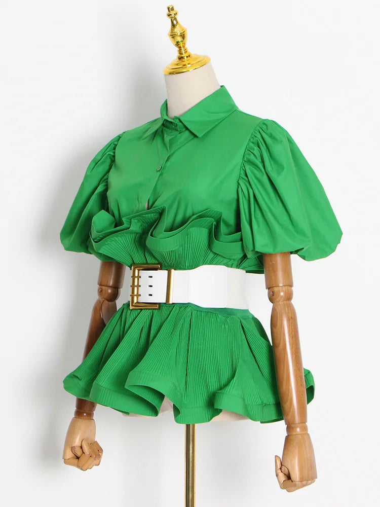 Vionette Lapel Puff Sleeve Shirt
