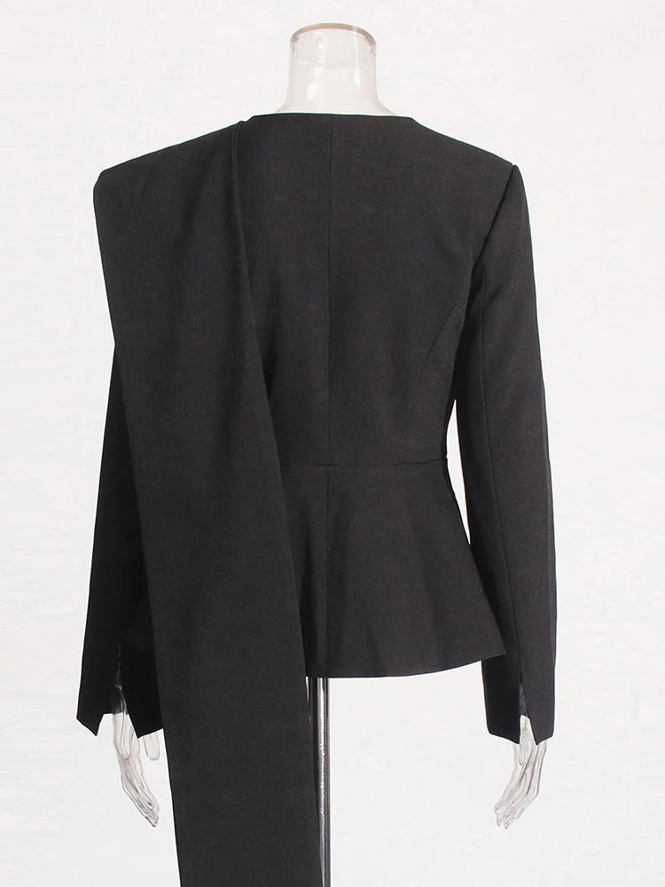 TWOTWINSTYLE Asymmetrical Slimming Blazers For Women Round Neck Long Sleeve Temperament Tunic Coat Female Clothing Fashion Style