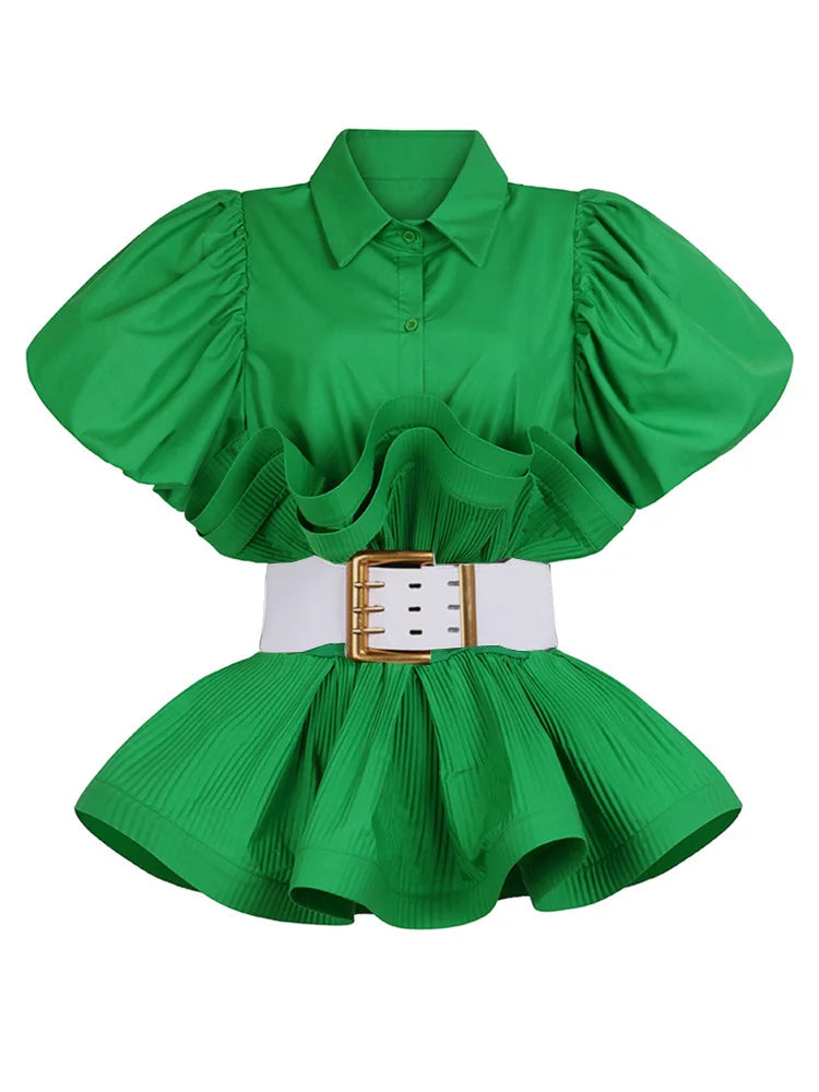 Vionette Lapel Puff Sleeve Shirt