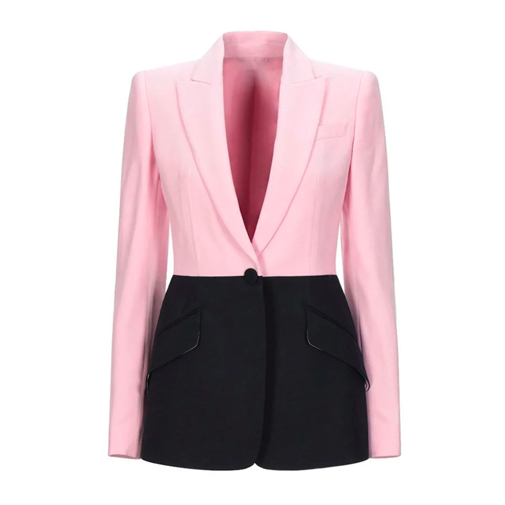 Pink and Black Color Block Casual Blazer
