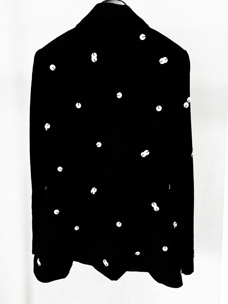Color Block and Dots Two Piece Blazer and Skirt Set