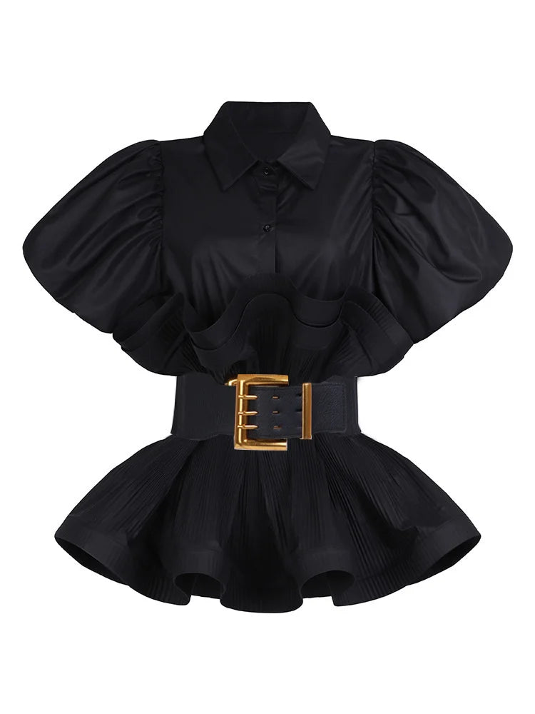 Vionette Lapel Puff Sleeve Shirt