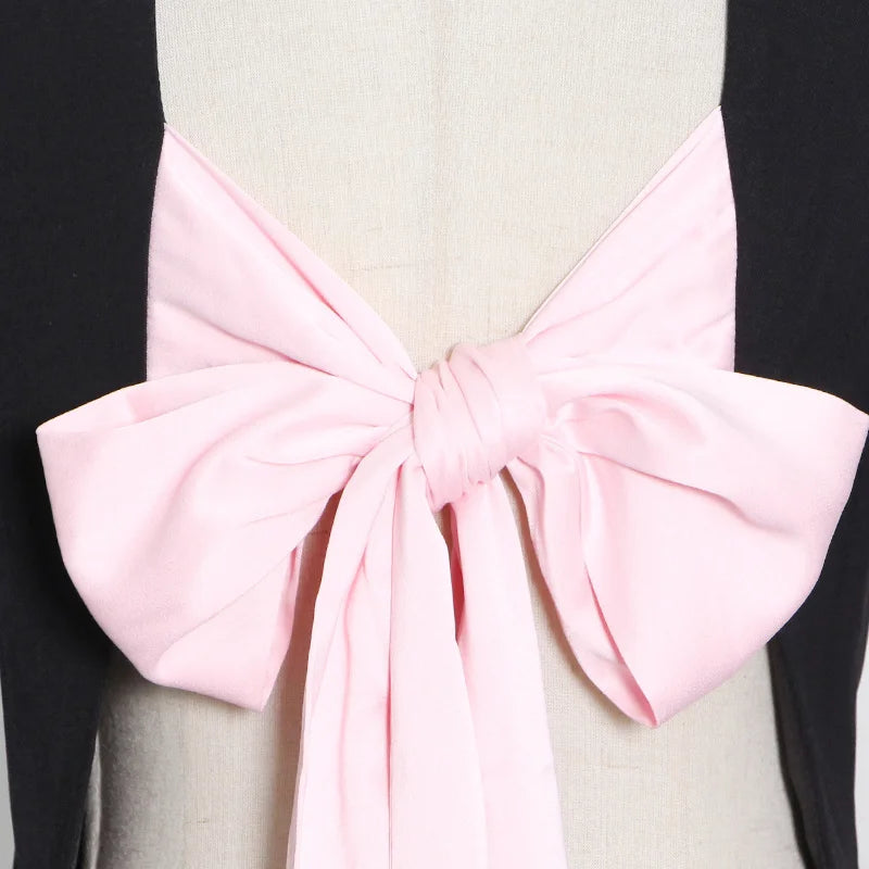 Blazer with Pink Satin Bow Sash