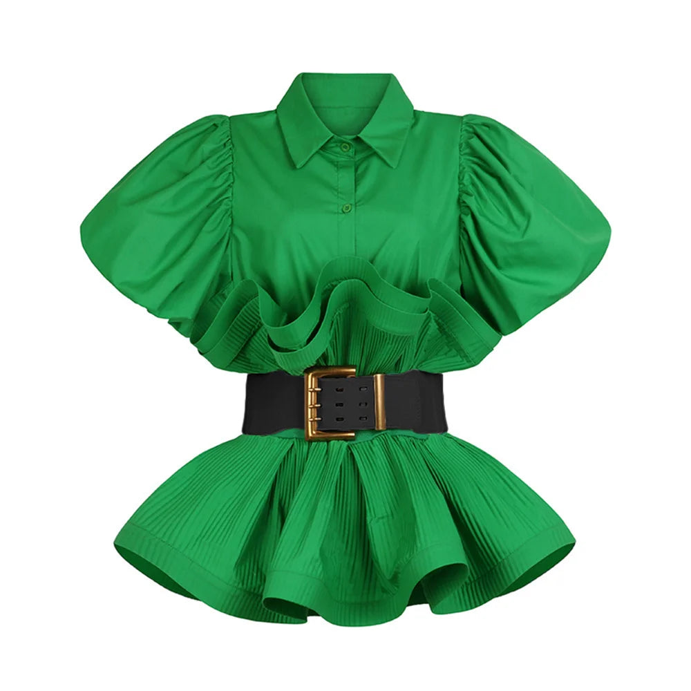 Vionette Lapel Puff Sleeve Shirt