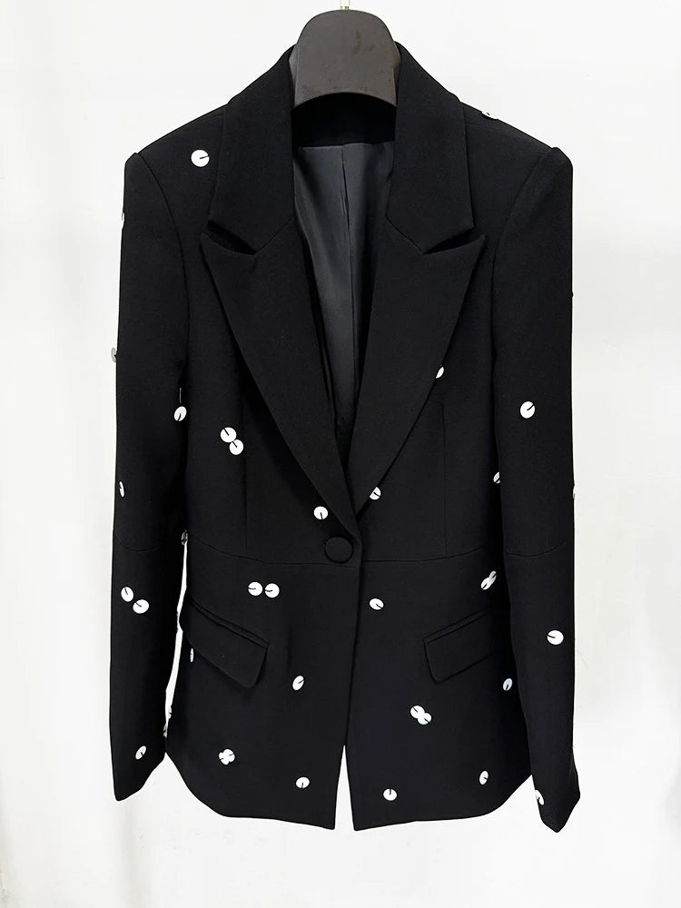Color Block and Dots Two Piece Blazer and Skirt Set
