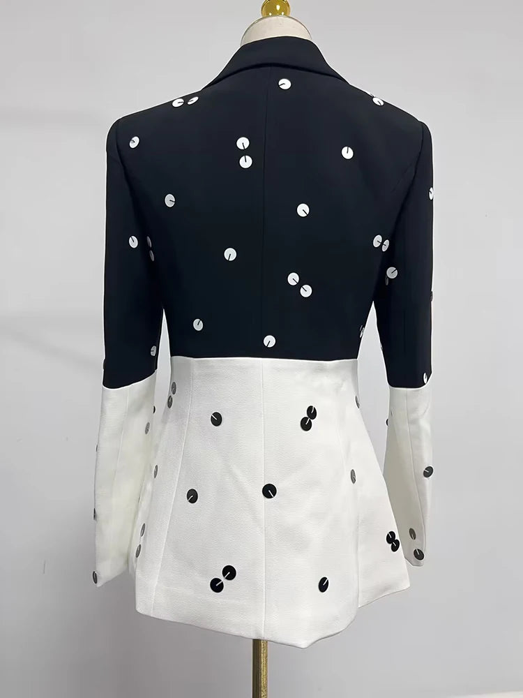 Color Block and Dots Two Piece Blazer and Skirt Set