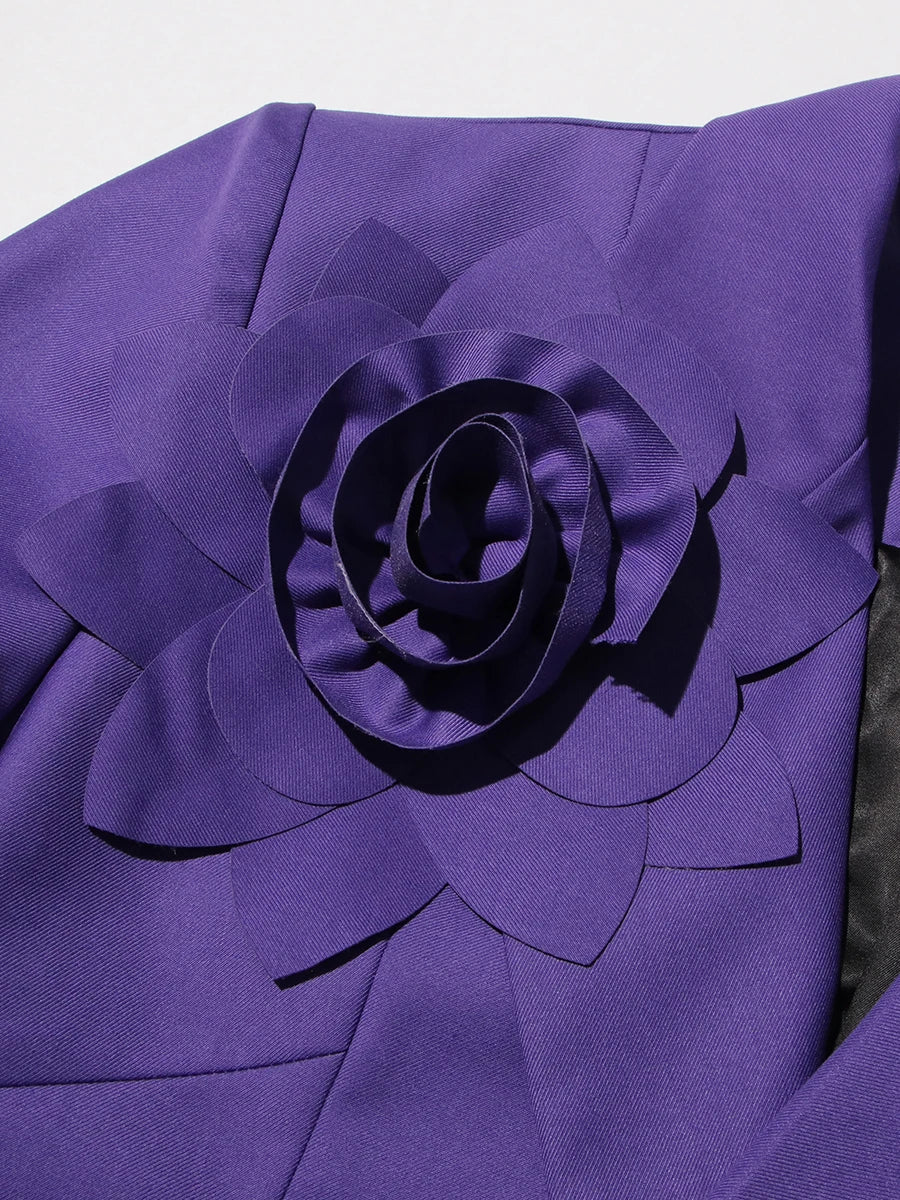Make Me Blossom Purple Blazer with Rose Appliques