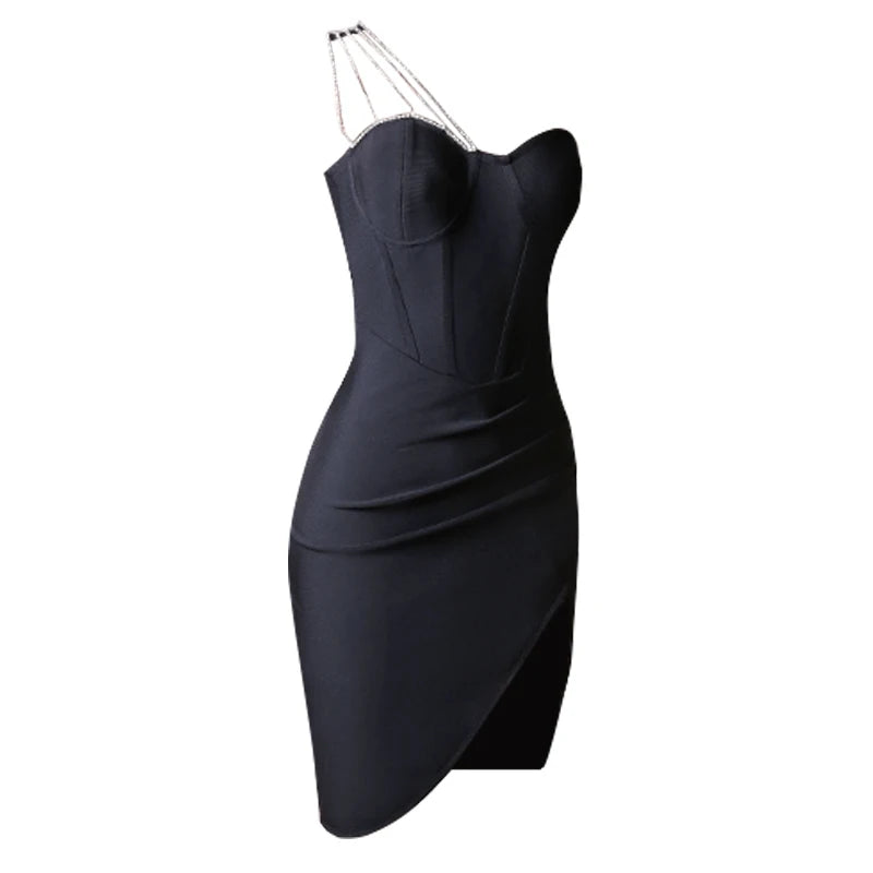 One Shoulder Crystal Diamonds Mini BDress