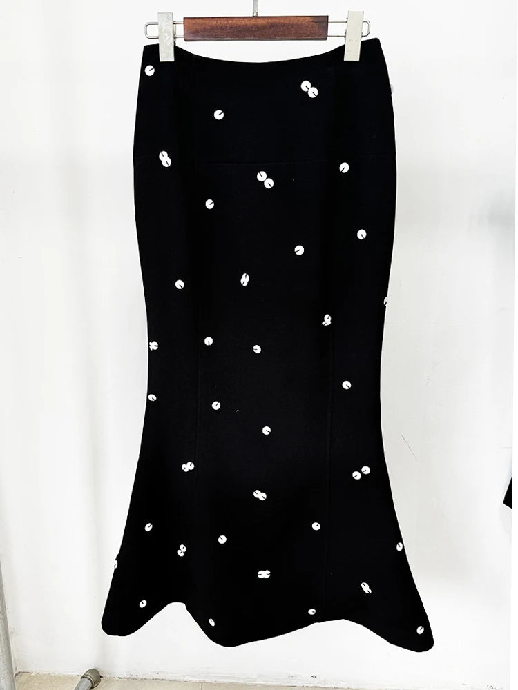 Color Block and Dots Two Piece Blazer and Skirt Set
