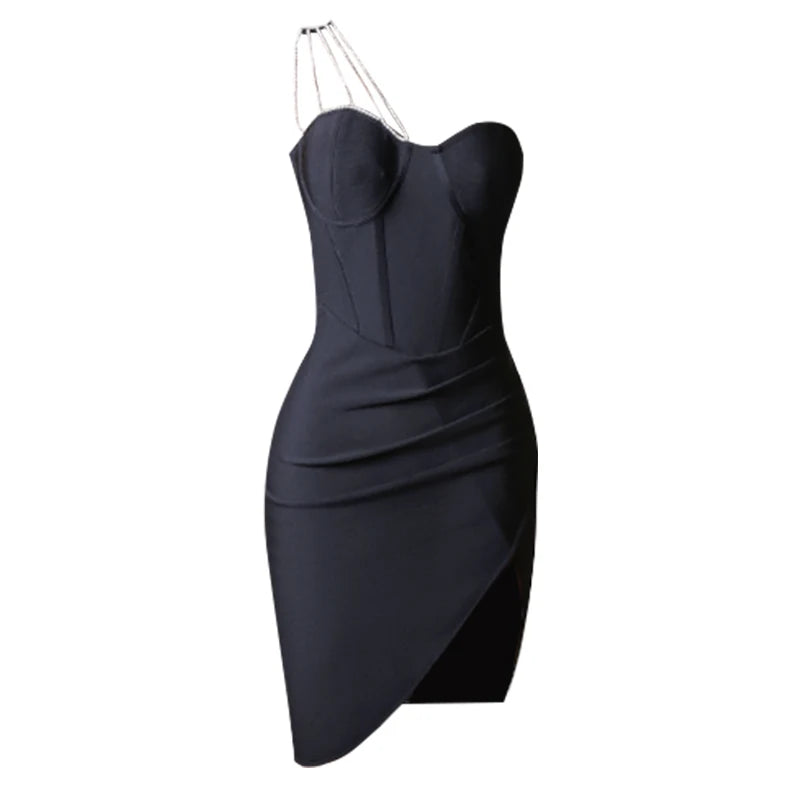 One Shoulder Crystal Diamonds Mini BDress