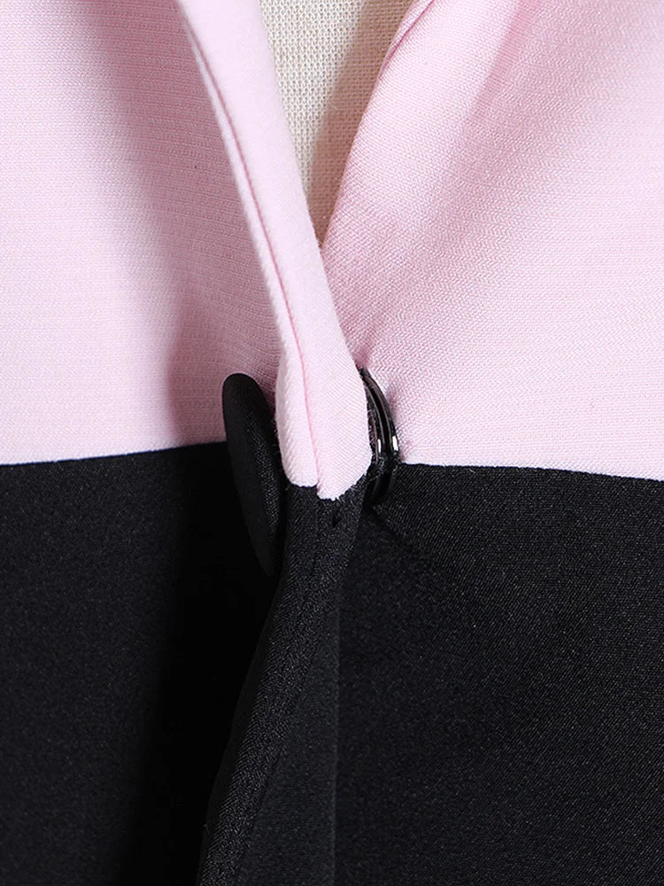 Pink and Black Color Block Casual Blazer