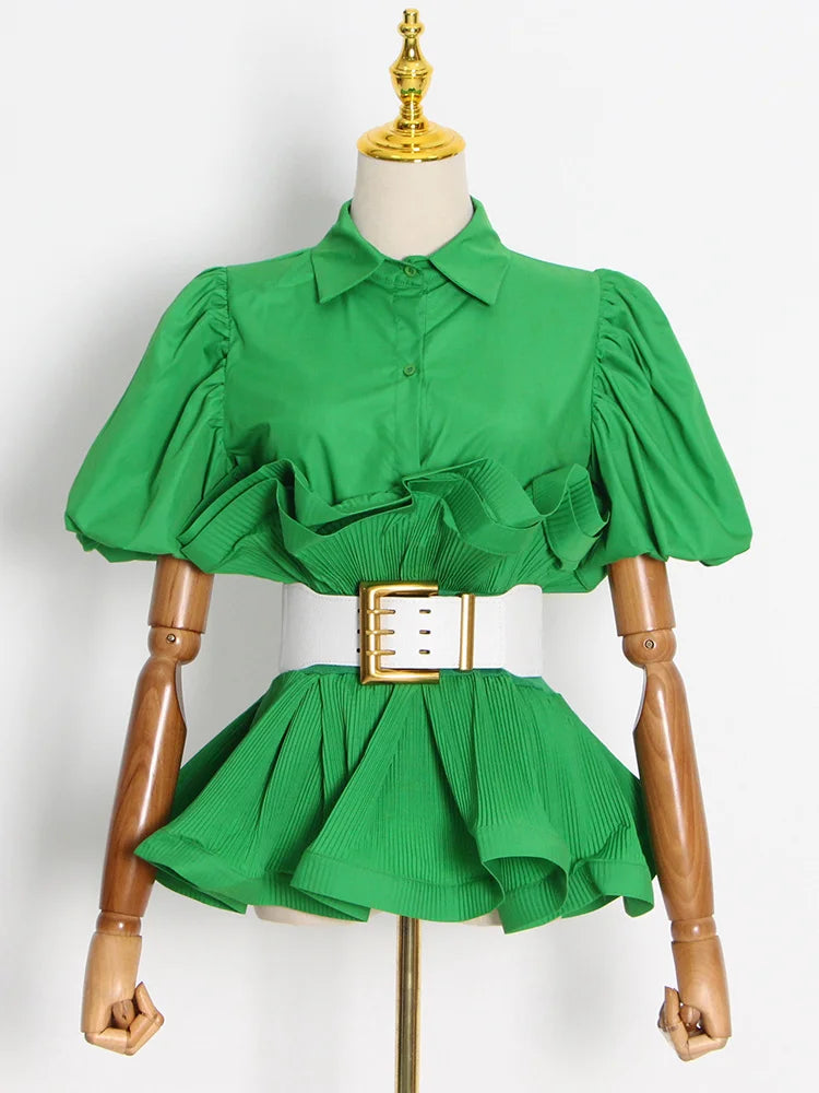 Vionette Lapel Puff Sleeve Shirt