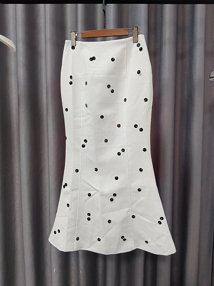 Color Block and Dots Two Piece Blazer and Skirt Set