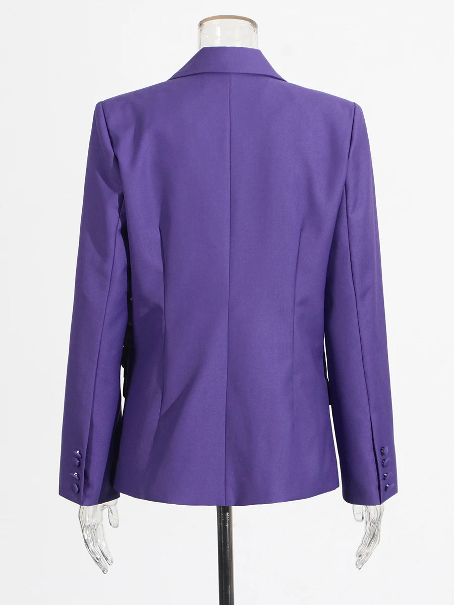 Make Me Blossom Purple Blazer with Rose Appliques