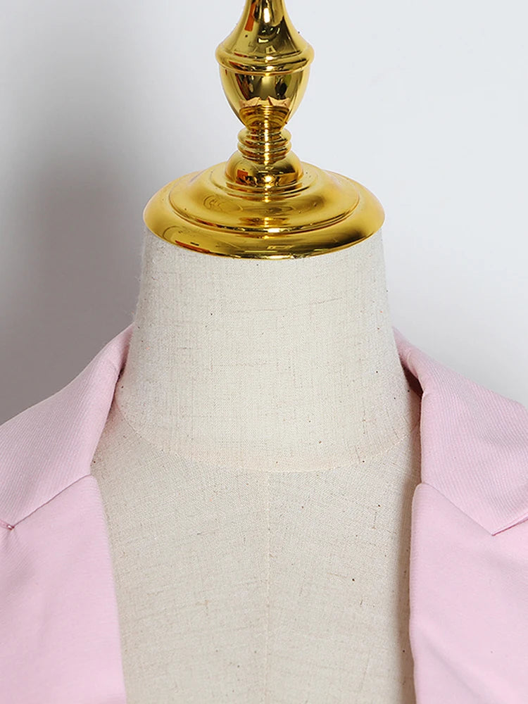 Pink and Black Color Block Casual Blazer