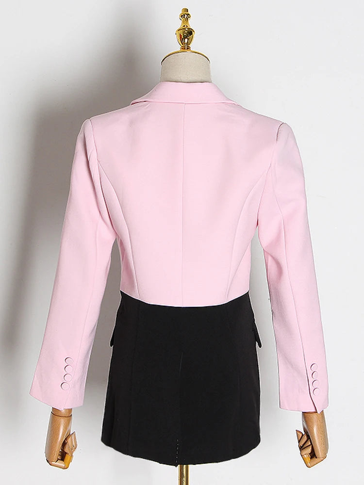 Pink and Black Color Block Casual Blazer