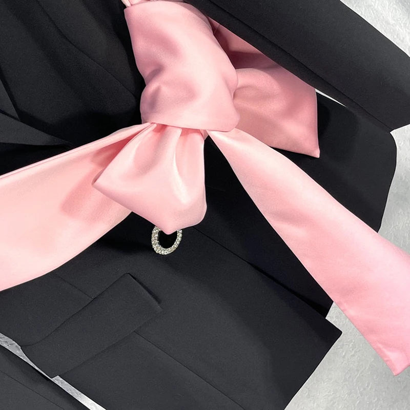 Blazer with Pink Satin Bow Sash