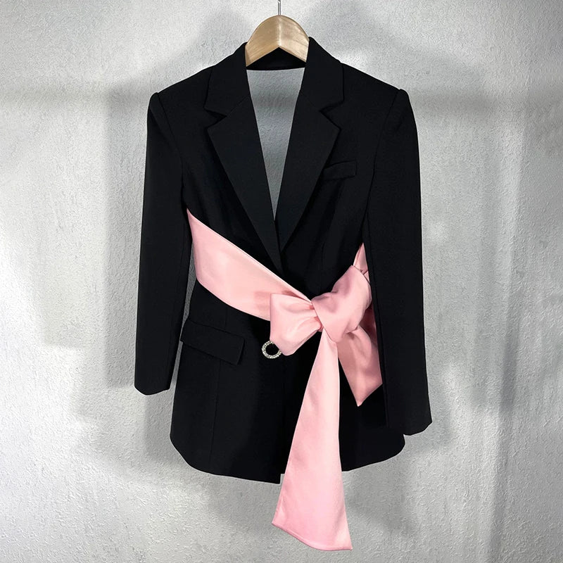 Blazer with Pink Satin Bow Sash
