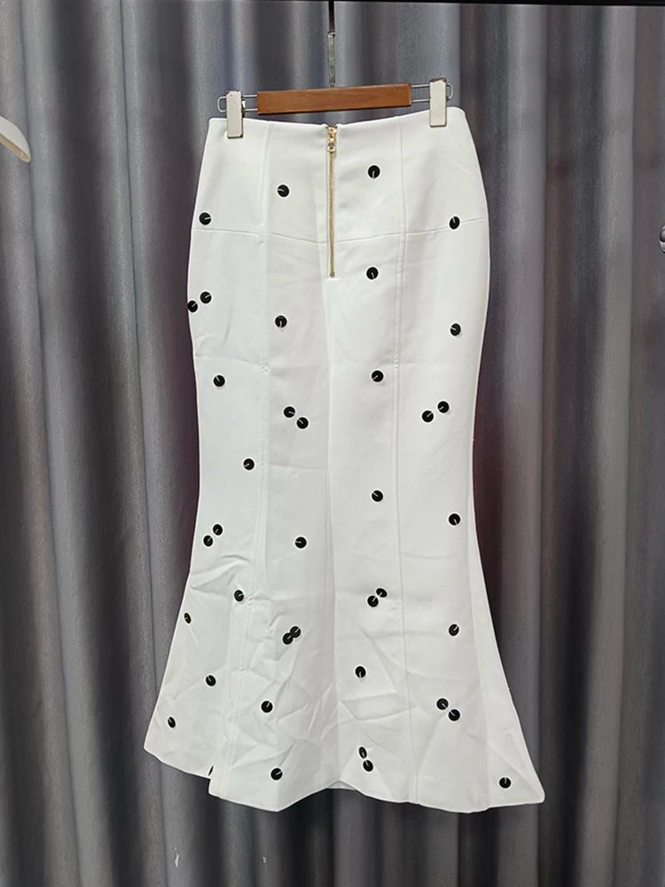 Color Block and Dots Two Piece Blazer and Skirt Set