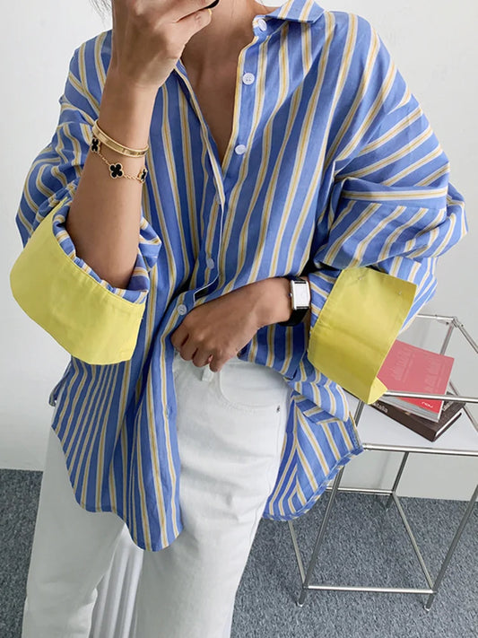 Mardi  Lapel Long Sleeve Blouse Female