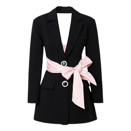 Blazer with Pink Satin Bow Sash