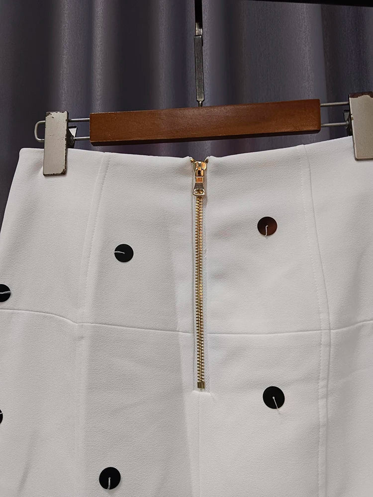 Color Block and Dots Two Piece Blazer and Skirt Set