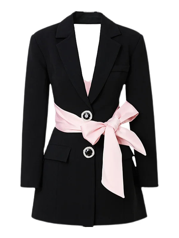 Blazer with Pink Satin Bow Sash